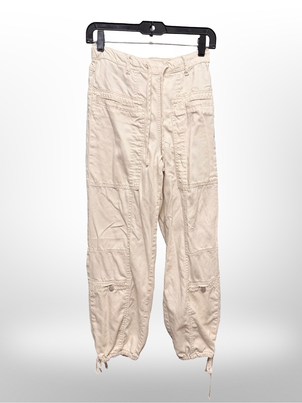 Habitual Ivory Wide Leg Cargo Pants Drawstring Ankle Cotton Tencel Blend XS - Picture 2 of 7